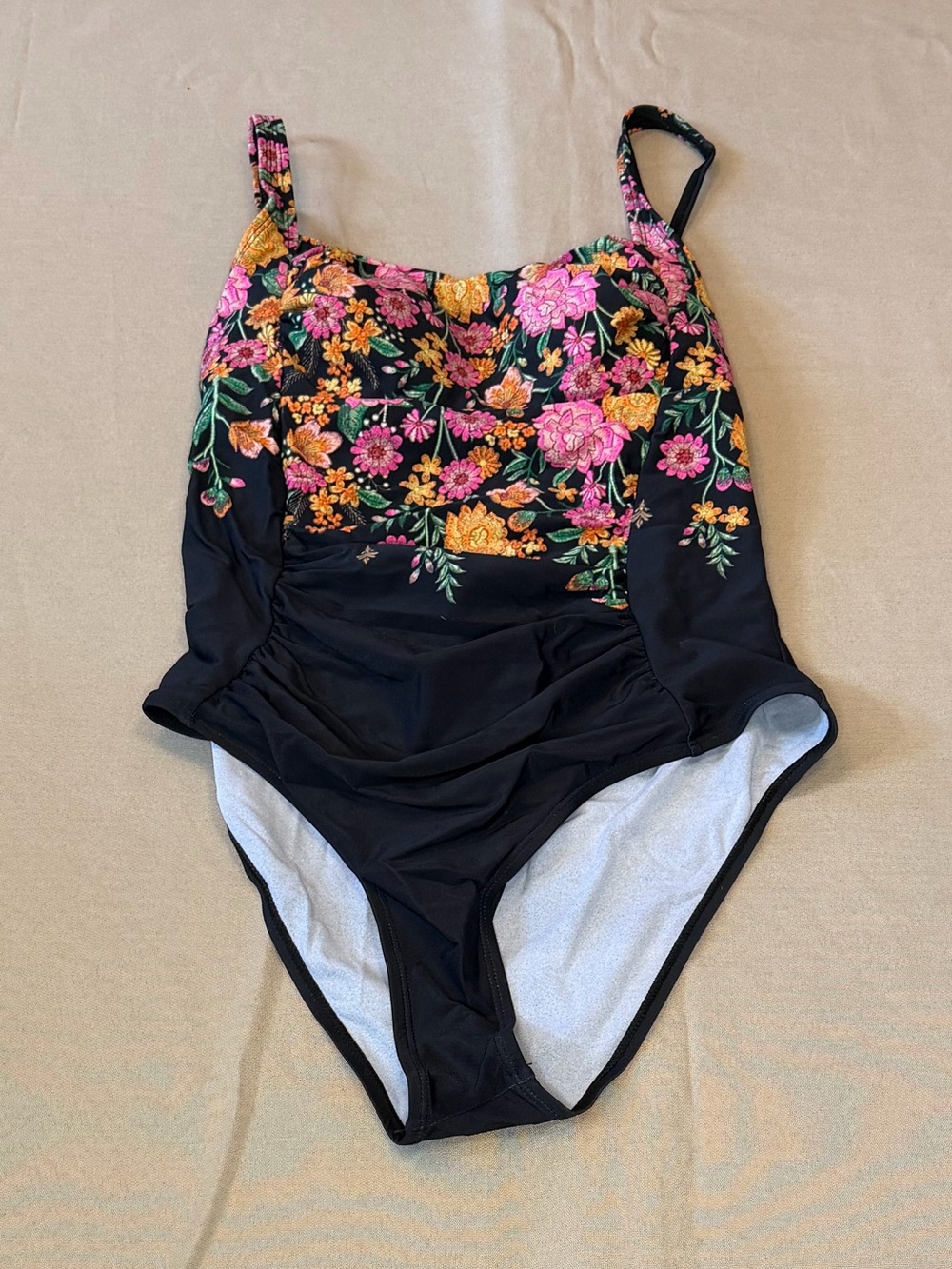 Cupshe Black One-Piece Swimsuit with Pink & Yellow Floral Print